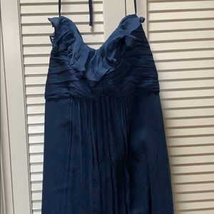 Amsale Blue Silk Chiffon Ruffle Top Halter Dress